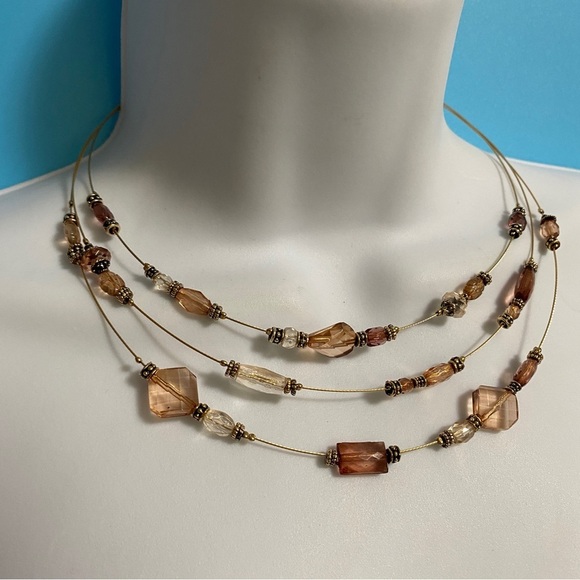 Gold Tone Multi-Strand Wire Beads Necklace - Picture 4 of 7